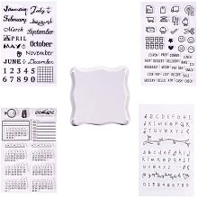 PandaHall Elite 4 Sheets Clear Silicone Stamps Alphabet Calendar Symbol Stamp Seal Set with Square Acrylic Block Pad for Cards Making DIY Scrapbooking Photo