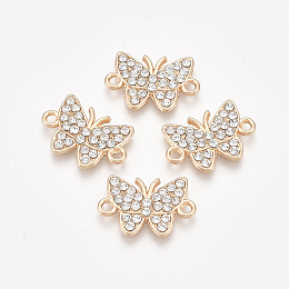 Honeyhandy Alloy Links connectors, with Rhinestone, Butterfly, Crystal, Golden, 13x19x2mm, Hole: 1.5mm