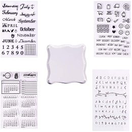 PandaHall Elite 4 Sheets Clear Silicone Stamps Alphabet Calendar Symbol Stamp Seal Set with Square Acrylic Block Pad for Cards Making DIY Scrapbooking Photo