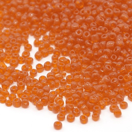 ORNALAND 8/0 Glass Seed Beads, Transparent Colours, Round, Orange, 3mm, Hole: 1mm; about 3500pcs/bag