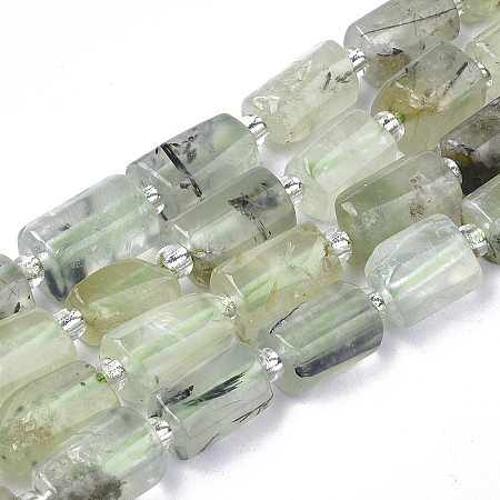 Arricraft Natural Prehnite Beads Strands, Faceted, Column, 8~11x6~8x5~7mm, Hole: 1mm, about 17pcs/strand, 7.48 inches