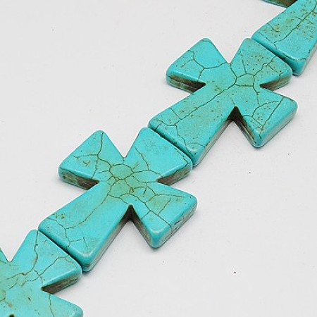 Arricraft Synthetic Turquoise Beads, Dyed, Cross, Turquoise, 49x40x8mm, Hole: 1mm