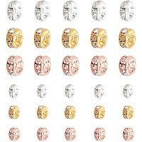 Arricraft Brass Rhinestone Spacer Beads, Grade A, Straight Flange, Silver Color Plated, Rondelle, Mixed Color, 300pcs/box