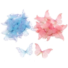 SUNNYCLUE Polyester Fabric Wings Crafts Decoration, for DIY Jewelry Crafts Earring Necklace Hair Clip Decoration, Butterfly, Mixed Color, 24~32x30~45mm; 180pcs/box