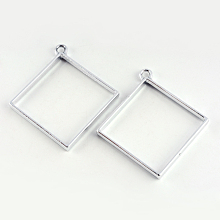 Honeyhandy Rack Plating Alloy Rhombus Open Back Bezel Pendants, For DIY UV Resin, Epoxy Resin, Pressed Flower Jewelry, Cadmium Free & Nickel Free & Lead Free, Platinum, 48x44x3.5mm, Hole: 4mm