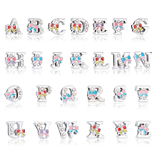 NBEADS Alloy Beads, with Crystal Rhinestone and Enamel, Initial Letters Style, Alphabet with Bowknot, Letter A~Z, 12.5x8.5~16.5x5~5.5mm, Hole: 1.5mm, 52pcs/box