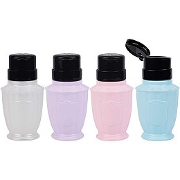 Empty Plastic Press Pump Bottle, Nail Polish Remover Clean Liquid Water Storage Bottle, with Flip Top Cap, Mixed Color, 13.2x6.8cm; 4colors, 1pc/color, 4pcs/set