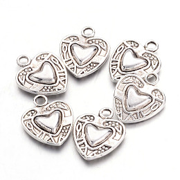 Honeyhandy Tibetan Style Zinc Alloy Charms, Double-sided Heart, Lead Free, Antique Silver, 15.5x12x3mm, Hole: 1.5mm