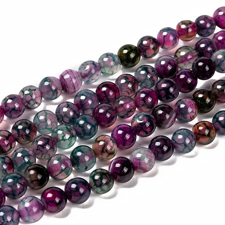 Arricraft Natural Dragon Veins Agate Beads Strands, Dyed, Round, Medium Violet Red, 8mm, Hole: 1mm, about 48pcs/strand, 14.96 inches