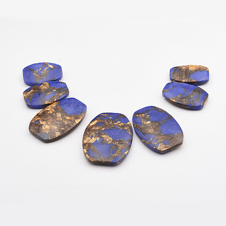 Arricraft Assembled Bronzite and Lapis Lazuli Graduated Beads Strands, Oval, 30~49x20~35x7mm, Hole: 2mm, 7pcs/strand, 6.69 inches