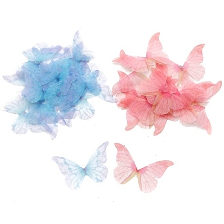 SUNNYCLUE Polyester Fabric Wings Crafts Decoration, for DIY Jewelry Crafts Earring Necklace Hair Clip Decoration, Butterfly, Mixed Color, 24~32x30~45mm; 180pcs/box