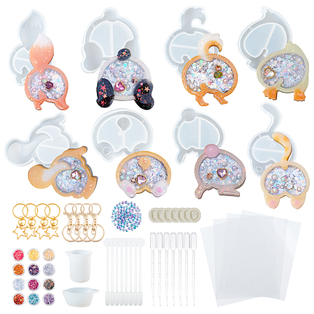 Olycraft DIY Keychain Makings, with Silicone Molds & Measuring Cup, Alloy Key Clasps, Iron Key Rings, Acrylic Beads, Nail Art Sequins & Heat Shrink Sheets Film, White