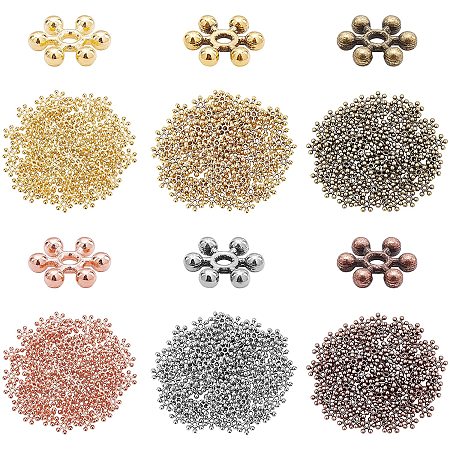 PANDAHALL ELITE Zinc Alloy Spacer Beads, with One Hole, Lead Free & Cadmium Free, Snowflake, Mixed Color, 8.5x2.5mm, Hole: 1.5mm; 6 colors, 90pcs/color, 540pcs/box