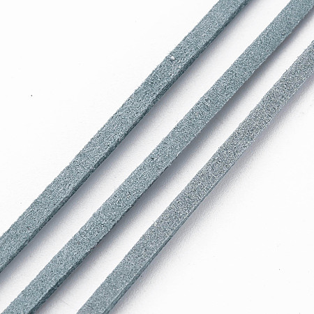 NBEADS 3mm Light Steel Blue Micro Fiber Flat Faux Suede Leather Cords Strip Cord Lace Beading Thread Braiding String 100 Yards/Roll for Jewelry Making