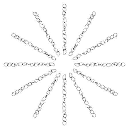 Unicraftale 316 Surgical Stainless Steel Chain Extender, Twisted Chain Extension, for Anklet Jewelry, Solder, Stainless Steel Color, 40x3mm, Links: 4x3x0.5mm; 100strands/box