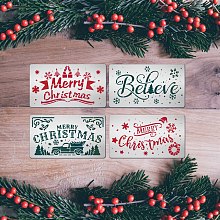 BENECREAT 4 Sets Merry Christmas Theme Metal Stencil Christmas Letter Metal Embossing Stencil Template for Making Photo Decorative Paper Scrapbooking Embossing Card, 17.7x10.1cm