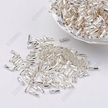 Honeyhandy Glass Twisted Bugle Beads, Metallic Colours,White, 9x2mm, Hole: 0.5mm, about 7000pcs/bag