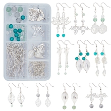 SUNNYCLUE DIY Leaf Themed Earring Making Kits, include Alloy & Iron & Brass Pendants, Glass Beads, Brass Cable Chains & Earring Hooks, Iron Findings, Silver