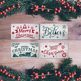 BENECREAT 4 Sets Merry Christmas Theme Metal Stencil Christmas Letter Metal Embossing Stencil Template for Making Photo Decorative Paper Scrapbooking Embossing Card, 17.7x10.1cm