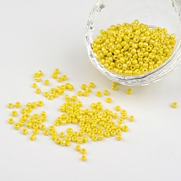 Honeyhandy DIY Craft Beads 8/0 Opaque Colors Lustered Round Glass Seed Beads, Yellow, Size: about 3mm in diameter, hole:1mm, about 1101pcs/50g