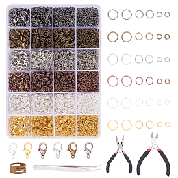 DIY Jewelry Sets, with Alloy Lobster Claw Clasps, Carbon Steel Jewelry Pliers, Imitation Leather Cord Necklaces Makings, Iron Jump Rings, 304 Stainless Steel Tweezers, Brass Assistant Tool, Mixed Color, 190x130x22mm