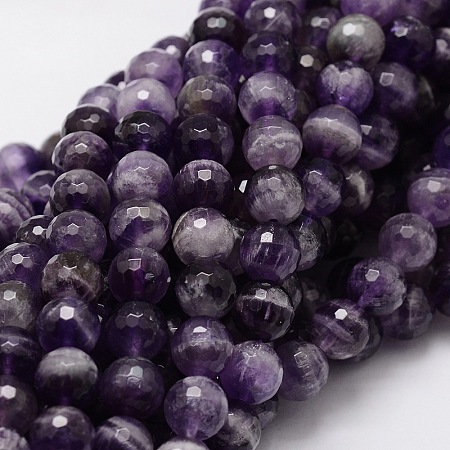 Arricraft Faceted Round Natural Amethyst Bead Strands, 8mm, Hole: 1mm, about 50pcs/strand, 15.3 inches