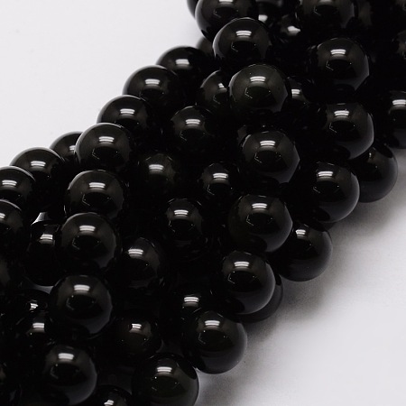 Arricraft Natural Obsidian Round Beads Strands, 4mm, Hole: 1mm, about 93pcs/strand, 15.7 inches