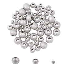 Unicraftale 304 Stainless Steel Textured Spacer Beads, Round, Stainless Steel Color, 60pcs/box