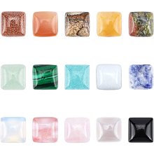 SUNNYCLUE Gemstone Cabochons, Square, 10x10x5mm; 15 materials, 2pcs/material, 30pcs/box