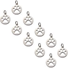 Unicraftale 304 Stainless Steel Pendants, Flat Round with Dog Paw Prints, Stainless Steel Color, 14x12x1.1mm, Hole: 4mm; 20pcs/box