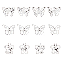 Unicraftale 201 Stainless Steel Pendants and 304 Stainless Steel Charms, Butterfly, Stainless Steel Color, 15x18x1mm, Hole: 1.4mm; 30pcs/box