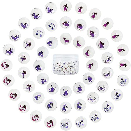 SUNNYCLUE Electroplate Glass Beads, Round with Constellations Pattern, Purple Plated, 10mm, Hole: 1.2mm, 120pcs/box