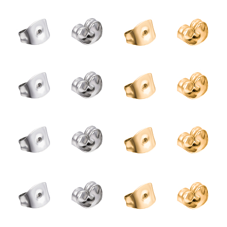 Unicraftale 304 Stainless Steel Ear Nuts, Ear Locking Earring Backs for Post Stud Earrings, Barrel Plating, Golden & Stainless Steel Color, 2 colors, 100pcs/color, 200pcs/box