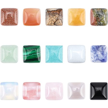 SUNNYCLUE Gemstone Cabochons, Square, 10x10x5mm; 15 materials, 2pcs/material, 30pcs/box