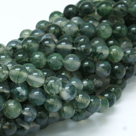 Arricraft Natural Moss Agate Bead Strands, Round, Grade A, 8mm, Hole: 1mm, about 47pcs/strand, 15 inches