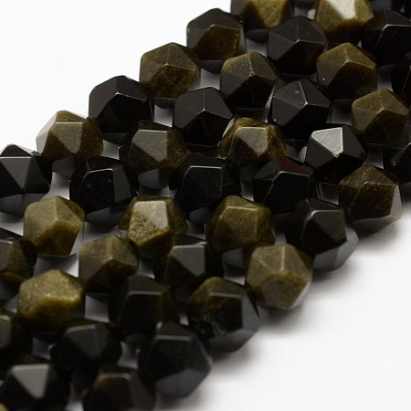 Arricraft Natural Obsidian Beads Strands, Faceted, Round, 7~8mm, Hole: 1mm, about 48pcs/strand, 15.5 inches(39.5cm)