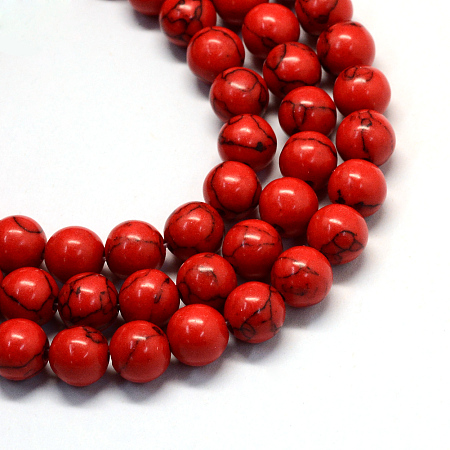 Arricraft Synthetic Turquoise Bead Strands, Round, Dyed, Red, 10x10mm, Hole: 2mm, about 49pcs/strand, 15.3 inches