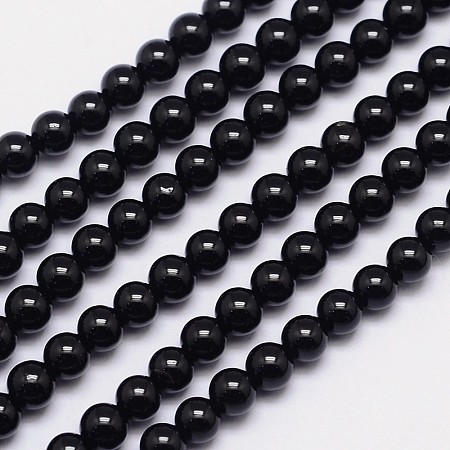 ARRICRAFT Natural Black Tourmaline Round Bead Strands, Grade AB+, 4mm, Hole: 1mm, about 101pcs/strand, 15.5 inches