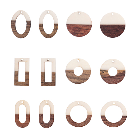 Olycraft Resin & Wood Pendants, Mixed Shapes, Mixed Color, 74x72x17mm; 12pcs/box