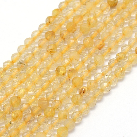 Arricraft Natural Gold Rutilated Quartz Beads Strands, Round, Faceted, 3mm, Hole: 0.5mm, about 113pcs/strand, 15.35 inches(39cm)