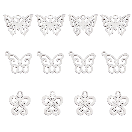 Unicraftale 201 Stainless Steel Pendants and 304 Stainless Steel Charms, Butterfly, Stainless Steel Color, 15x18x1mm, Hole: 1.4mm; 30pcs/box