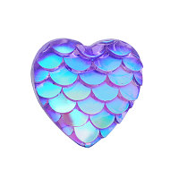 Honeyhandy Resin Cabochons, Heart with Mermaid Fish Scale, Mauve, 12x12x3mm