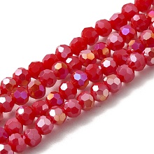 Honeyhandy Electroplate Glass Beads Strands, AB Color Plated, Imitation Jade, Faceted(32 Facets), Round, Red, 4mm, Hole: 0.5mm, about 100pcs/strand, 14.2 inch