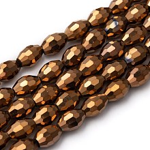 Honeyhandy Electroplate Glass Beads, Red Copper Plated, Faceted Oval, Goldenrod, bead: 8mm long, 6mm thick, hole: 1.5mm, about 72pcs/strand