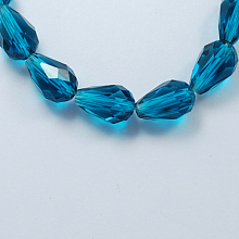 Honeyhandy Glass Beads Strands, Faceted, teardrop, Dark Turquoise, 6x4mm, Hole: 1mm, about 72pcs/strand, 15 inch