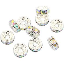 Pandahall Elite 500pcs 8mm AB Color Rhinestone Spacer Beads Silver Plated Brass Rondelle Spacer Beads for Jewelry Making