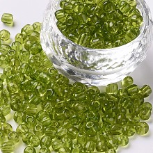 Honeyhandy Glass Seed Beads, Transparent, Round, Green Yellow, 6/0, 4mm, Hole: 1.5mm, about 4500 beads/pound