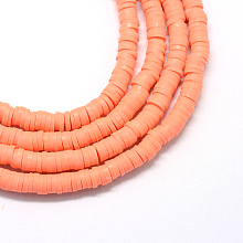 Honeyhandy Flat Round Eco-Friendly Handmade Polymer Clay Bead Spacers, Tomato, 4x1mm, Hole: 1mm, about 380~400pcs/strand, 17.7 inch