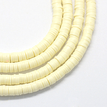 Honeyhandy Flat Round Eco-Friendly Handmade Polymer Clay Bead Spacers, Light Goldenrod Yellow, 4x1mm, Hole: 1mm, about 380~400pcs/strand, 17.7 inch