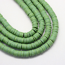 Honeyhandy Flat Round Eco-Friendly Handmade Polymer Clay Bead Spacers, Dark Sea Green, 4x1mm, Hole: 1mm, about 380~400pcs/strand, 17.7 inch